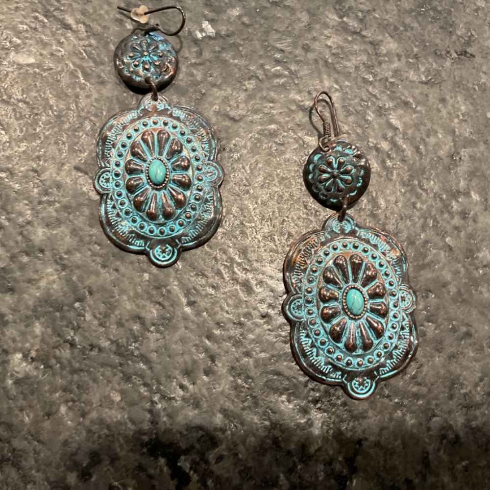 NWOT blue and bronze turquoise drop earrings